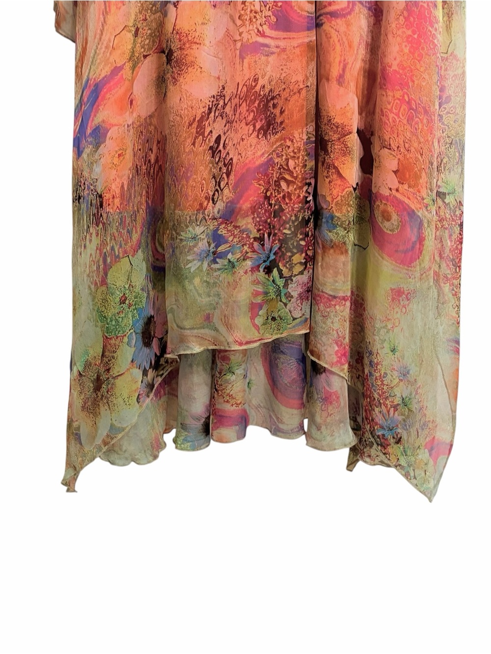 Qinpei.er Silk Floral Fairy Asymmetric Midi Dress Womens L Lightweight Boho Airy - Picture 7 of 10